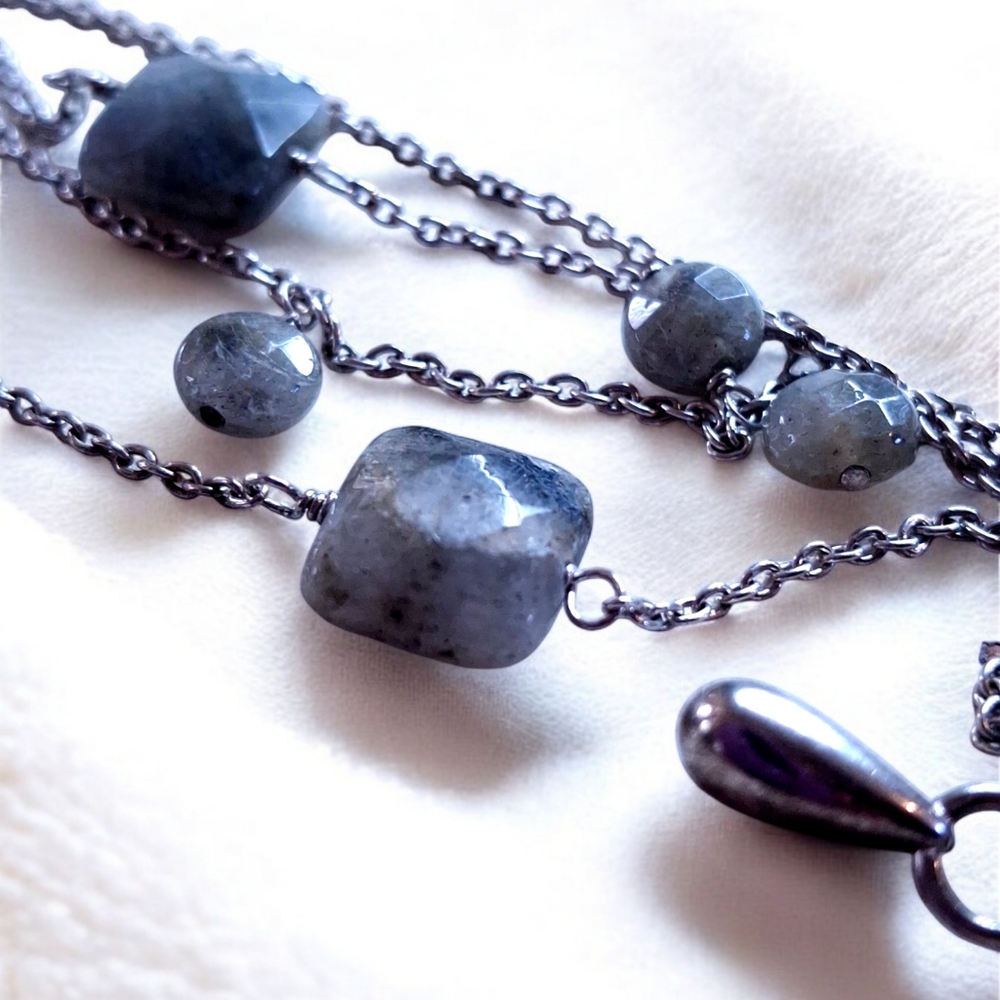 Chapel Zenray Vintage 48" Sterling Silver 925 Labradorite Necklace 14.6 Grams